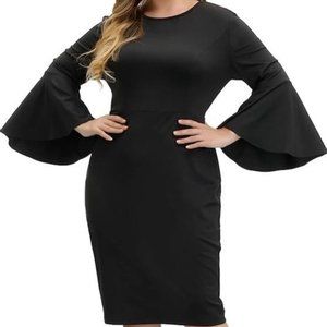 Hanna Nikole Womens Black Dress retro Bell Sleeve Bodycon Cocktail Plus Size XL